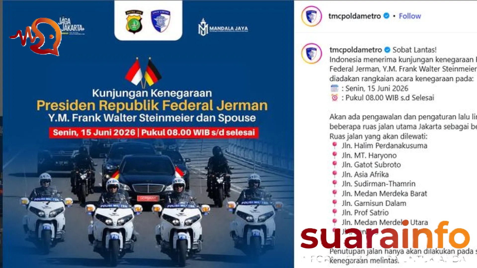 Kunjungan Kenegaraan Presiden Jerman ke Jakarta: Inilah Skema Rekayasa Lalu Lintas dan 10 Ruas Jalan yang Ditutup
